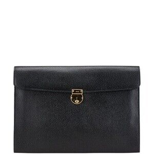 Gucci black leather portfolio clutch bag